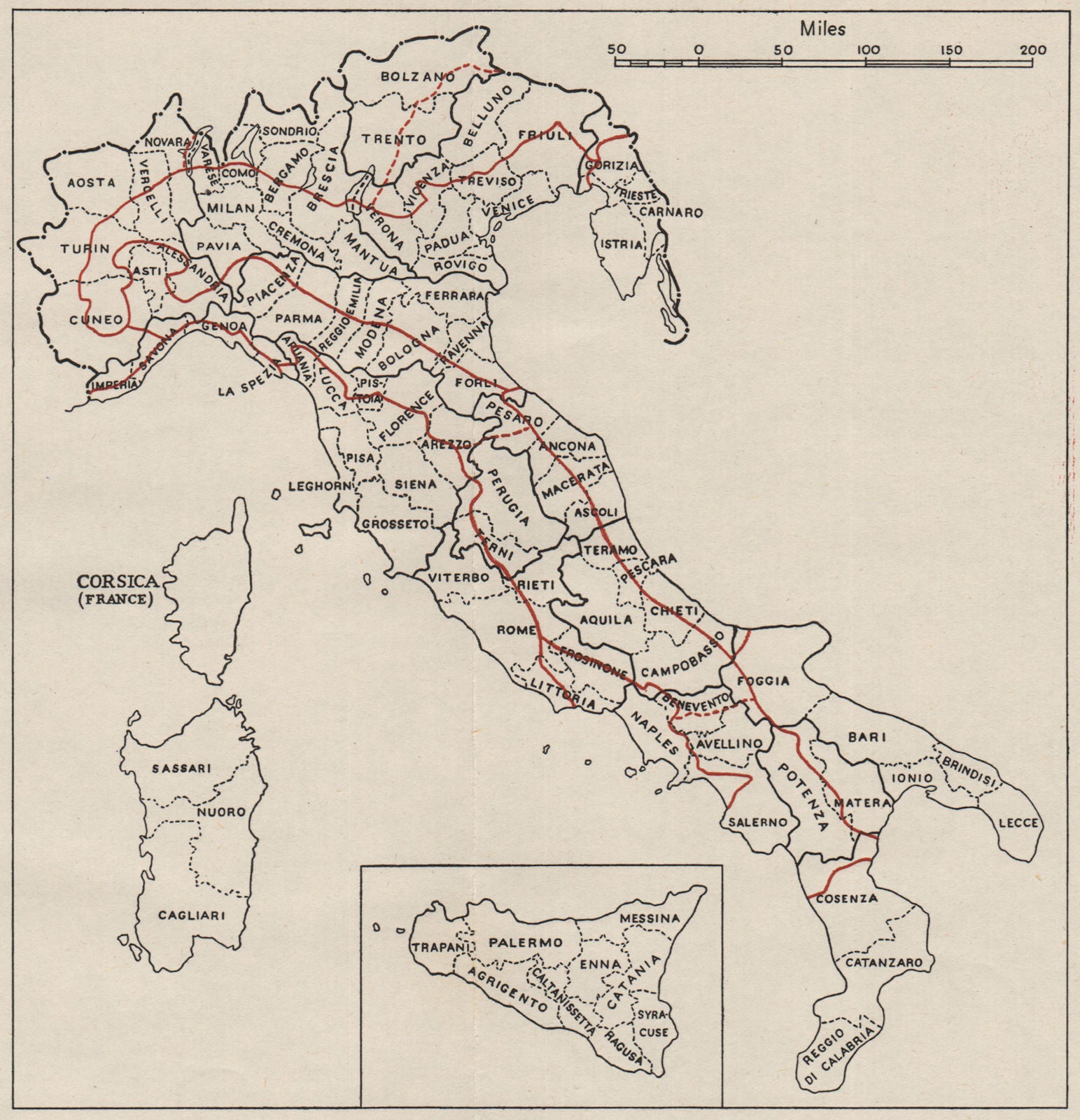 ITALY.Provinces Compartments Physical(red).WW2 ROYAL NAVY INTELLIGENCE MAP 1944